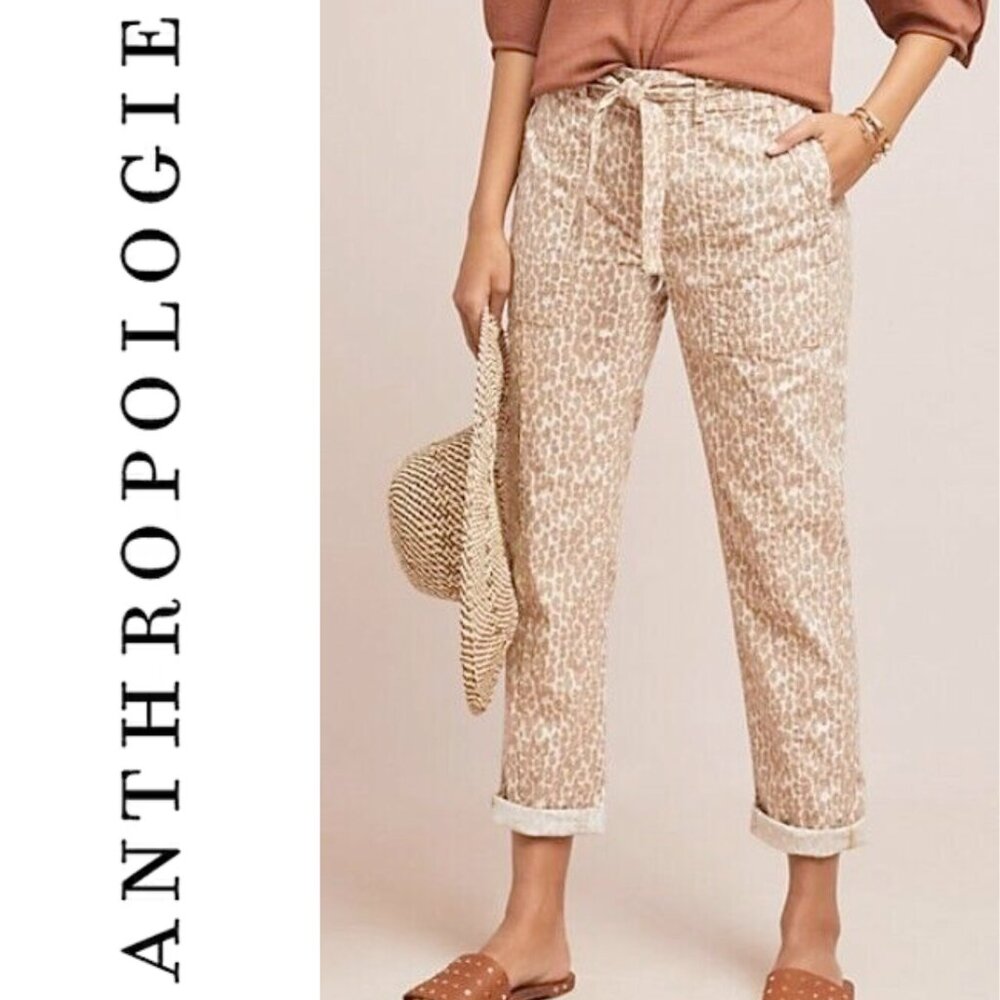 Anthropologie The Wanderer Straight Leg Utility Pants, Beige Leopard, Size 30